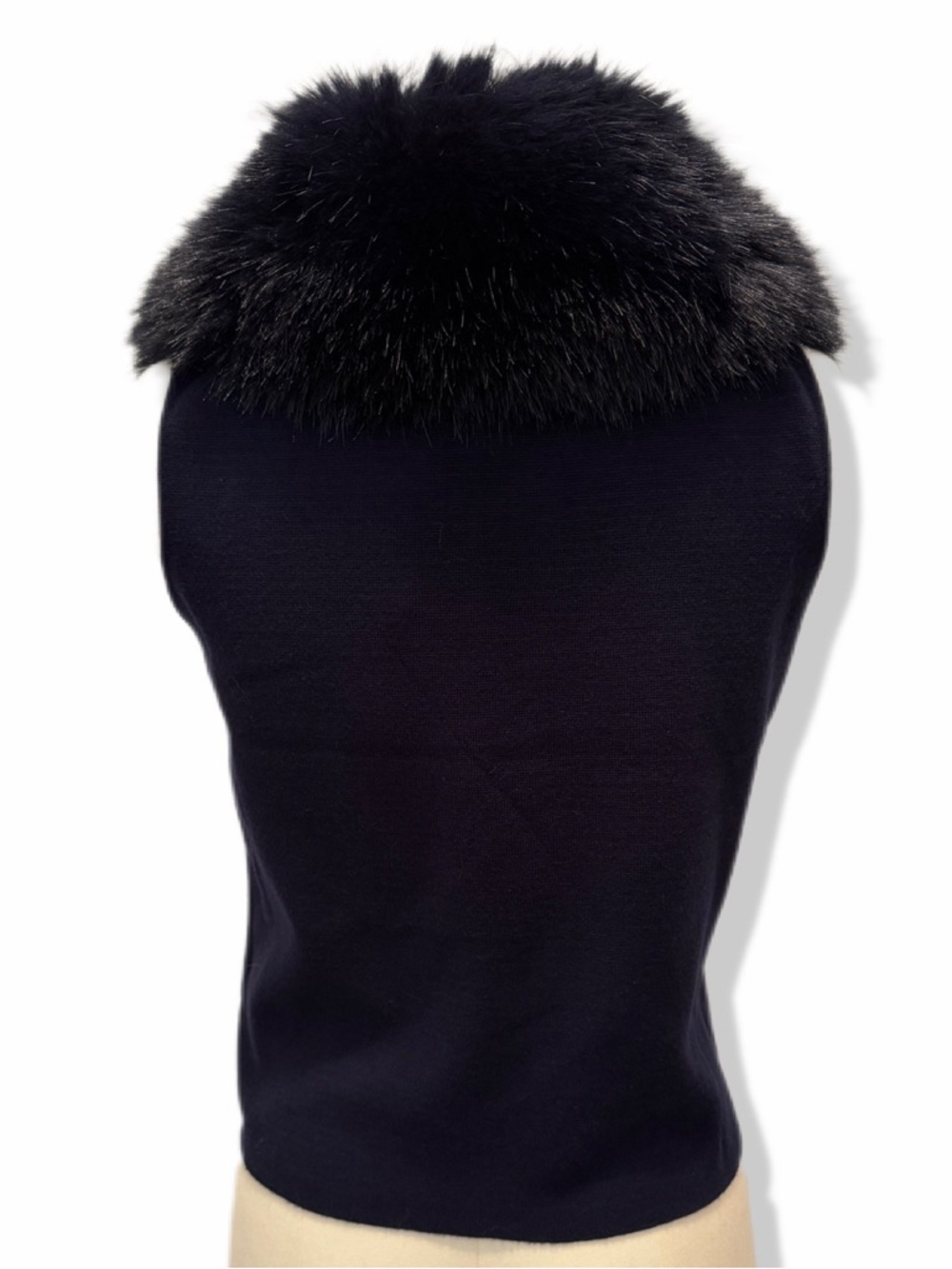 NWT Camila Coelho Navy Fur-Collar Zip Front Sleeveless Sweater - Picture 2 of 7